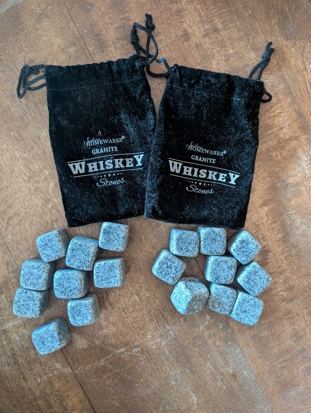 Granite Whiskey Stones with Black Velvet-like Pouches  (2) Sets